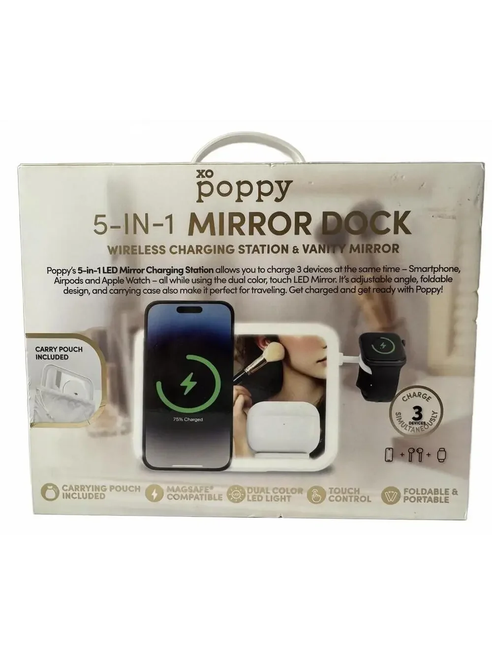 XO Poppy 5in1 Mirror Dock MagSafe Wireless Charging Station w/ Vanity Mirror NWT